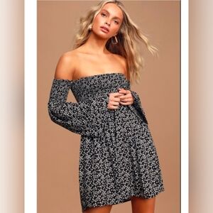 Lulu's Off the Shoulder Pickin' Daisies Mini Dress